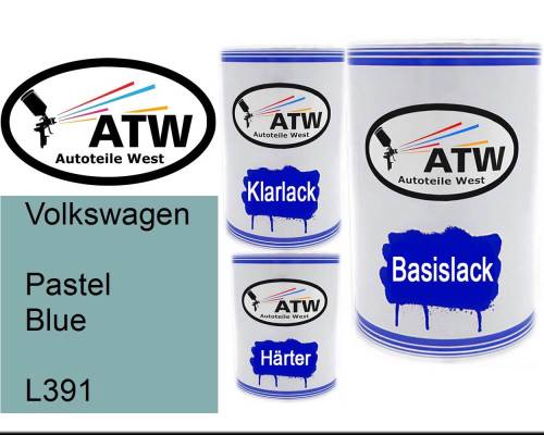 Volkswagen, Pastel Blue, L391: 500ml Lackdose + 500ml Klarlack + 250ml Härter - Set, von ATW Autoteile West.